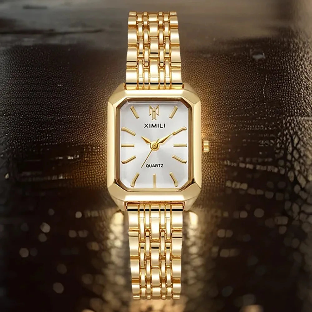 Women's Fashion Square Watches Gold Alloy Strap 2025 Luxury Ladies Quartz Wristwatches Qualities Female Roman Scale Clock