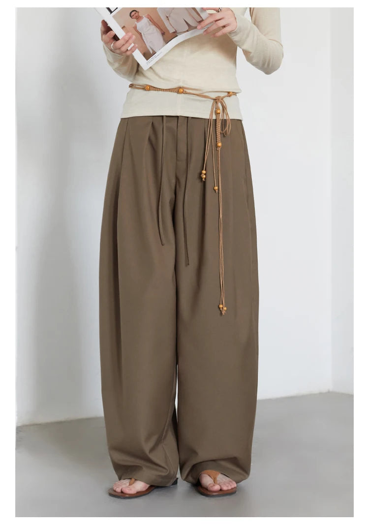CHIC VEN Women Pants Solid Loose Casual Wide Leg Pant Drawstring Pleated Female Suit Trousers Office Ladies Sping Autumn 2025