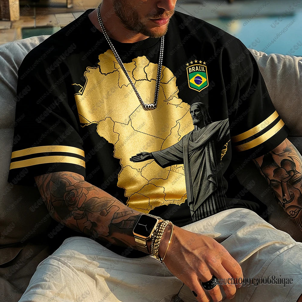 2026 Summer New Brazil Football Jerseys For Men Classic God Brazil Short Sleeve Tees Casual O-neck Sports Tshirts Man Clothing
