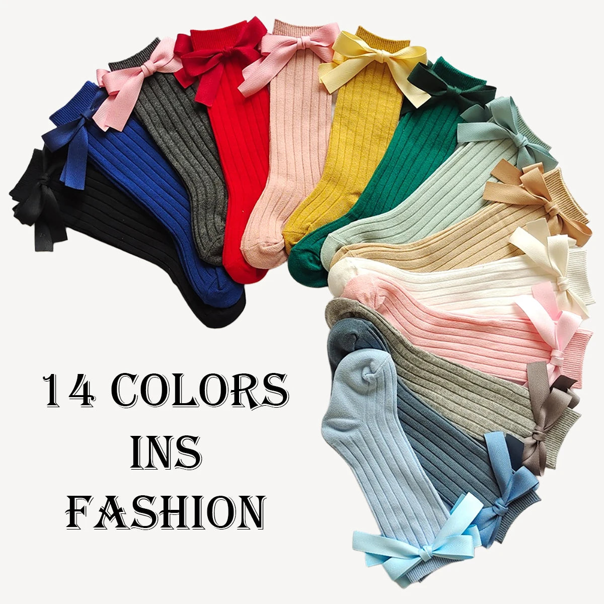 14 Colors Princess Girls Long Sock Big Bowknot Infant Baby Stockings Kids Cotton Sock Knee High Breathable Soft Children Socken