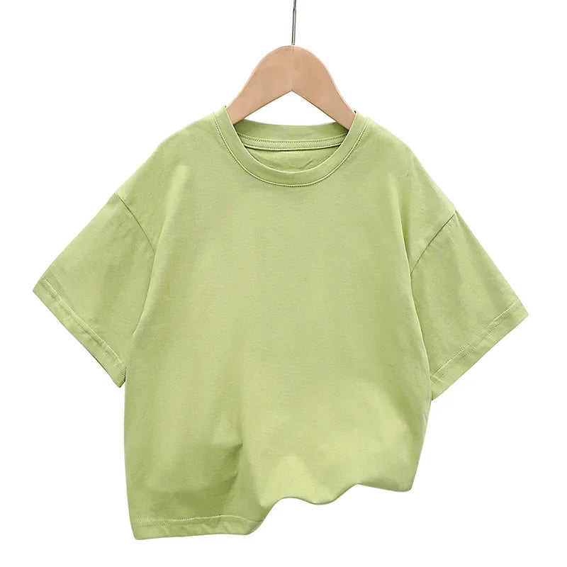 Summer Children's Short Sleeved T-shirt New Fashion Kids Shoulder Down T-shirt Top Cotton Trendy Student  Tee 2-12 Years Old