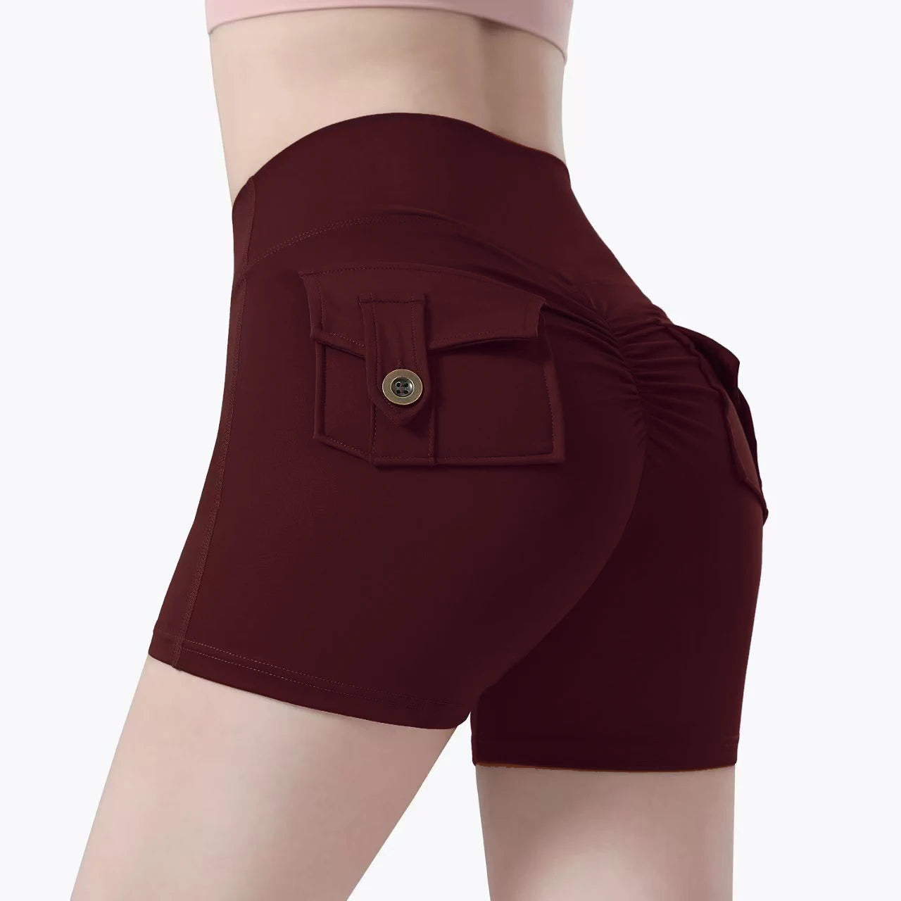 Summer Peach Butt Fitness Exercise Three-Quarter Pants Cargo Air Dry Pocket Yoga Tight lift the hips Women's Shorts