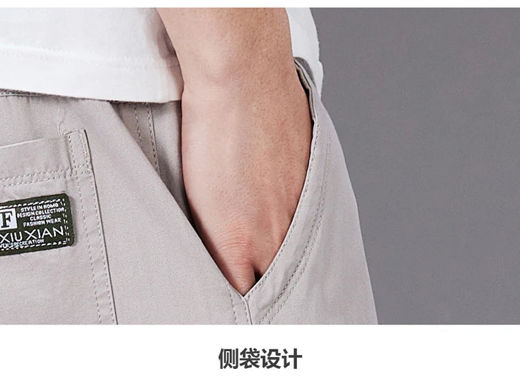 Big Size Casual Pants Men Elastic Waist Straight Leg Fit Summer Trousers Male Loose Cotton Work Wear Plus Large 6XL Khaki Light