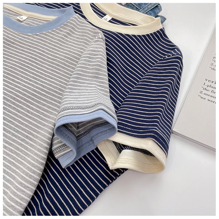 2026 New Women's Loose Fit Casual Stripe Short Sleeve T-Shirt Comfortable Breathable Cotton Polyester Blend Summer Top