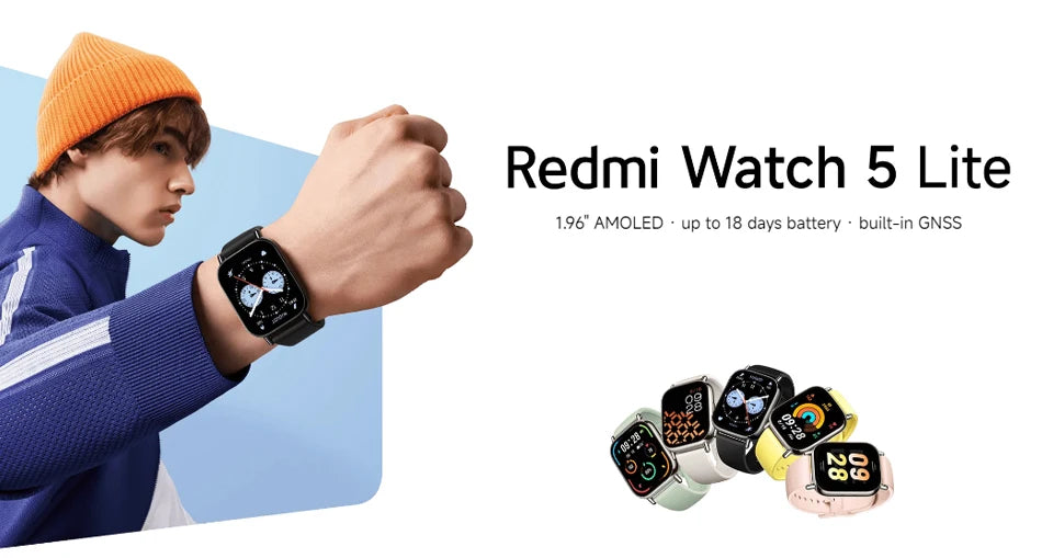 Global Version Redmi Watch 5 Lite 1.96'' AMOLED display 18-Day Battery life Built-in GNSS 5ATM Bluetooth® calling