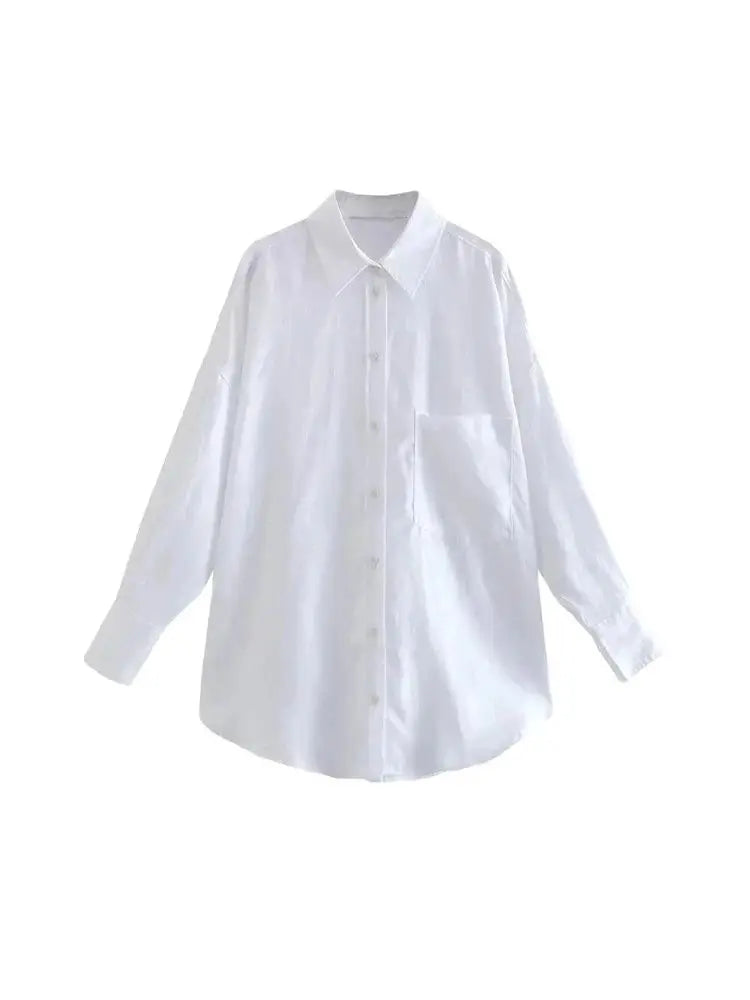 Women Fashion With Pocket Oversized Shirts Vintage Long Sleeve Button-up Female Blouses Blusas Chic Tops