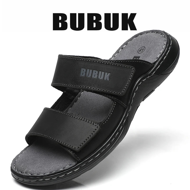 First-Layer Cowhide New Men's Casual Slippers Non-Slip Summer Beach Sandals Suitable for Outdoor Leisure Sports Beach
