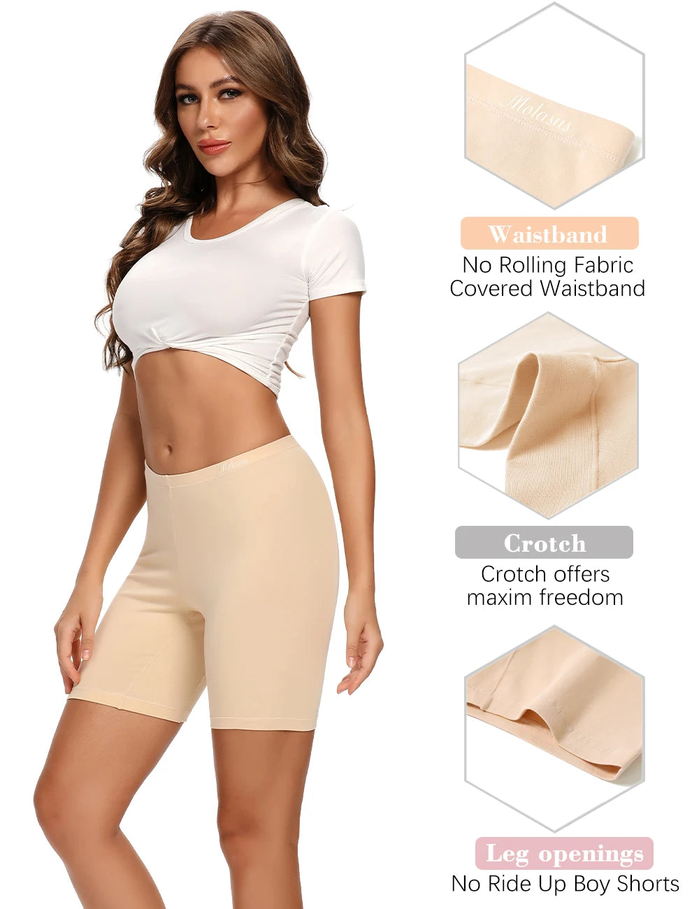 Molasus Womens Cotton Panties Biker Shorts Boxer Briefs Ladies Anti Chafing High Waisted Underwear for Work Sport Pregnant 1PC