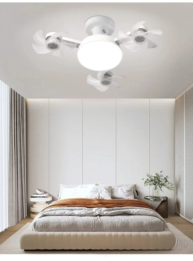 Drone Design Silent Ceiling Fan Light E27 Base Remote Controlled Dimmable 3 Color LED Ceiling Fanlight for Living Room Bedroom
