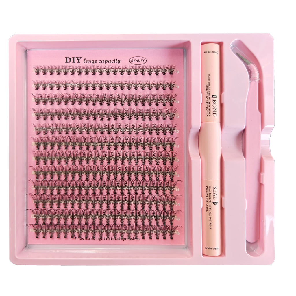 DIY Clusters Lash Kit Full Set 8-16mm Mix Bond&Seal Tweezers Lash for Self Application Makeup Individual Eyelash Extensions