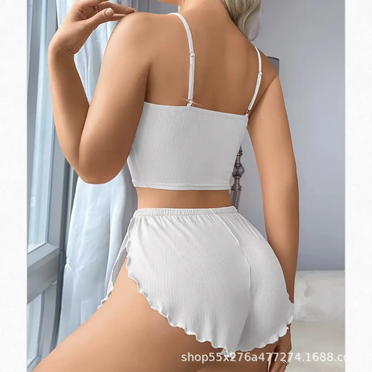 Ladies Pure Color Home Leisure Underwear Set Short Pants Top Thin Material Sleeveless Nightgown Comfortable Homewear Outfits