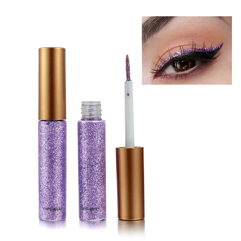 Long Lasting Glitter Eyeliner Kit 10 Vibrant Shades Metallic Sparkle Smudge Proof Easy Apply Eye Liner Makeup Set