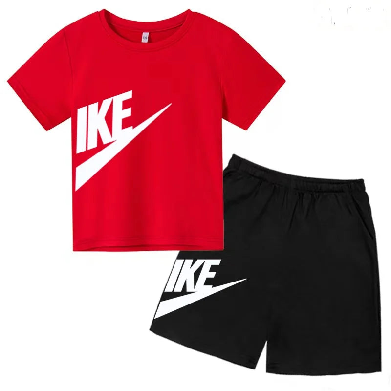 Children T-shirt+Shorts 2P Summer Clothing Fashion Letter Print Boy Girl Toddler 3-12Yrs Sports Short-Sleeved Casual Fashion Set