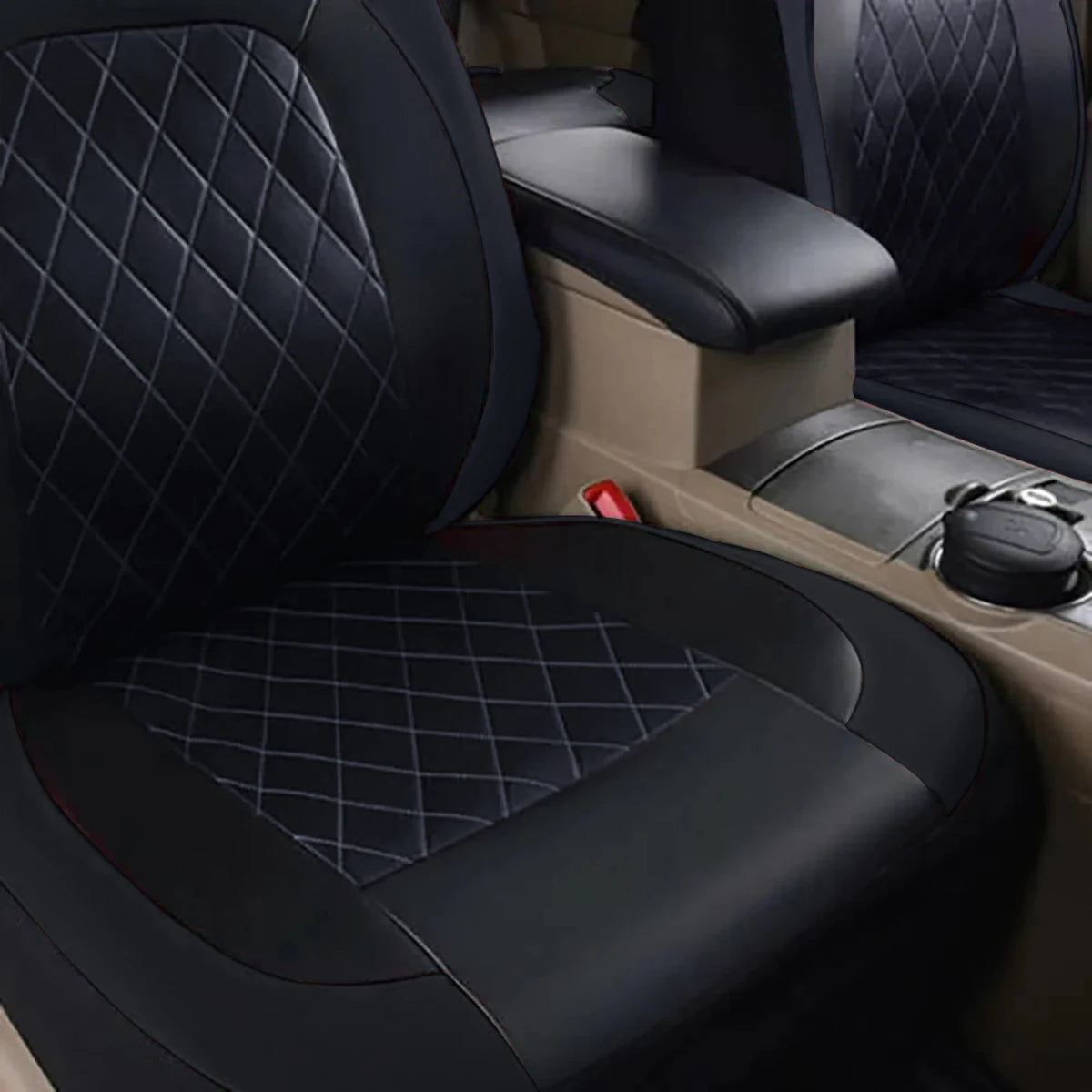 Universal Internal Seat Covers 4PCS All-Season Quilted Faux Leather Car Seat Cover
