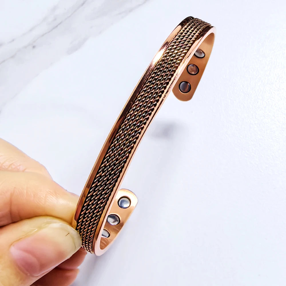 Vinterly Pure Copper Bracelet Women Line Adjustable Stripe Magnetic Bangle Arthritis Relief Health High Magnet Jewelry Resizable
