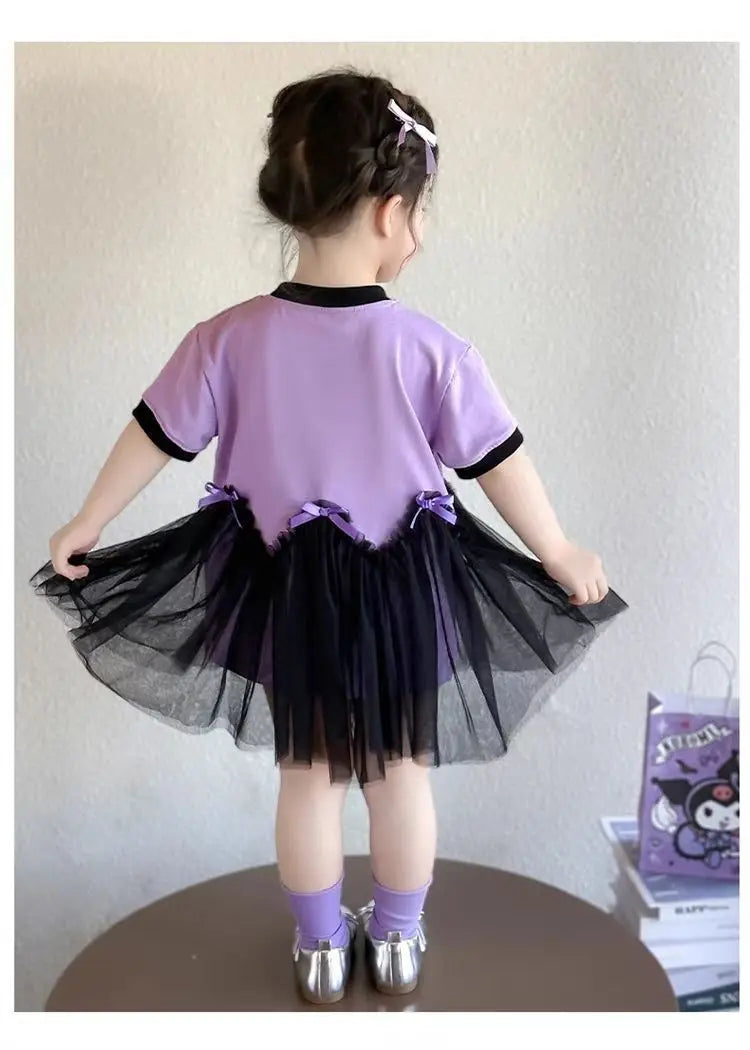 kuromi Princess Style Short Sleeve Dress for Girls Baby Mesh Skirt Summer New Arrival Children's Clothing Casual Daily Skirt