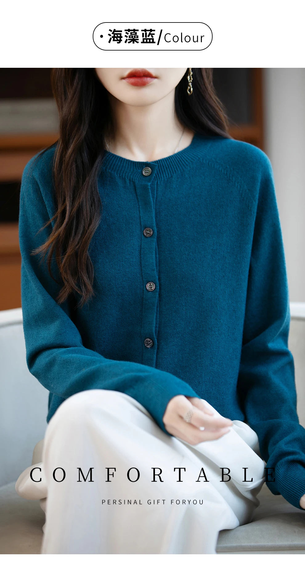 Classic Merino Wool Woman Sweater Basic Female Autumn Winter Knitted Cardigan Elegant Ladies Cashmere Long Sleeve Clothing Tops