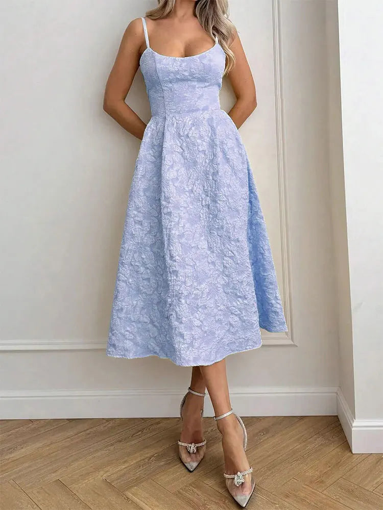 Women A-Line Dresses New Summer Solid Sexy Backless O-Neck Low Chest Sling Maxi Dress Streetwear Fashion Casual Slim Lady Dress