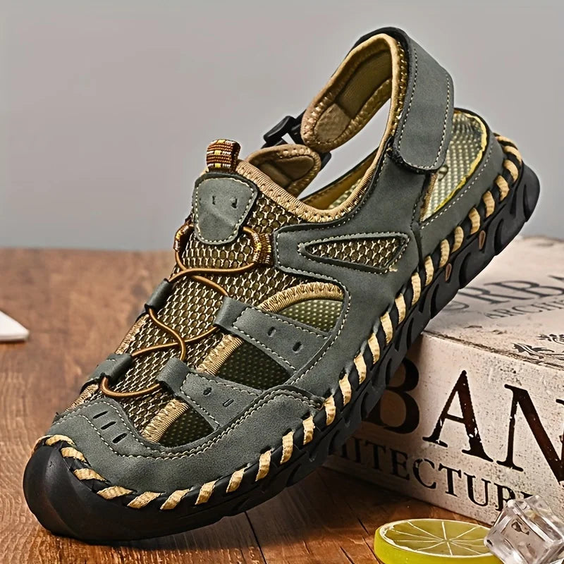 Men's Sandals, Durable Handmade Stitching Close Toe Non Slip Shoes For Indoor Outdoor Beach