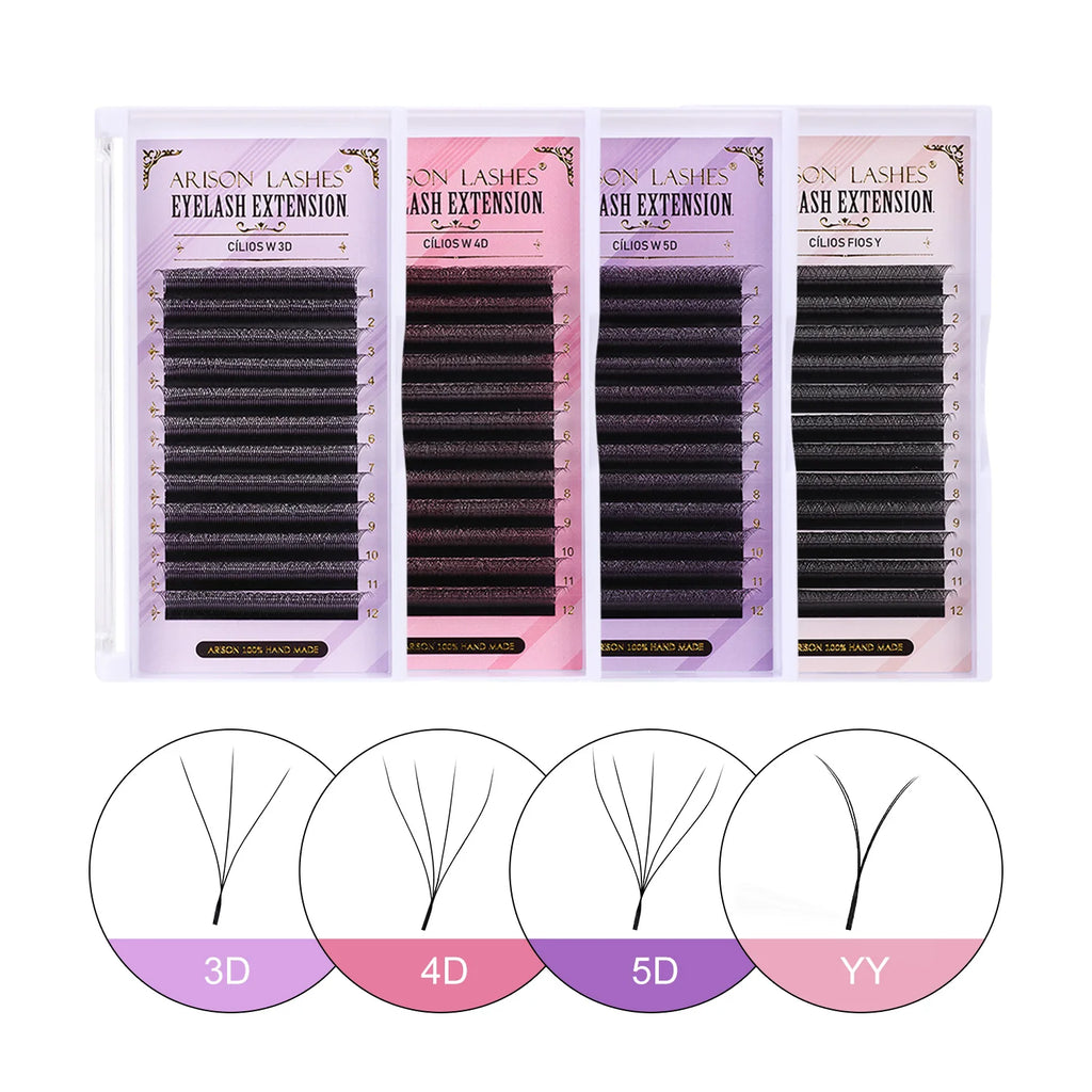 ARISON 3D/4D/5D/6D W-Shape Eyelashes Extension Premade Volume Fans YY-shape Lashes Faux Mink Soft Easy Faning Natural Lash