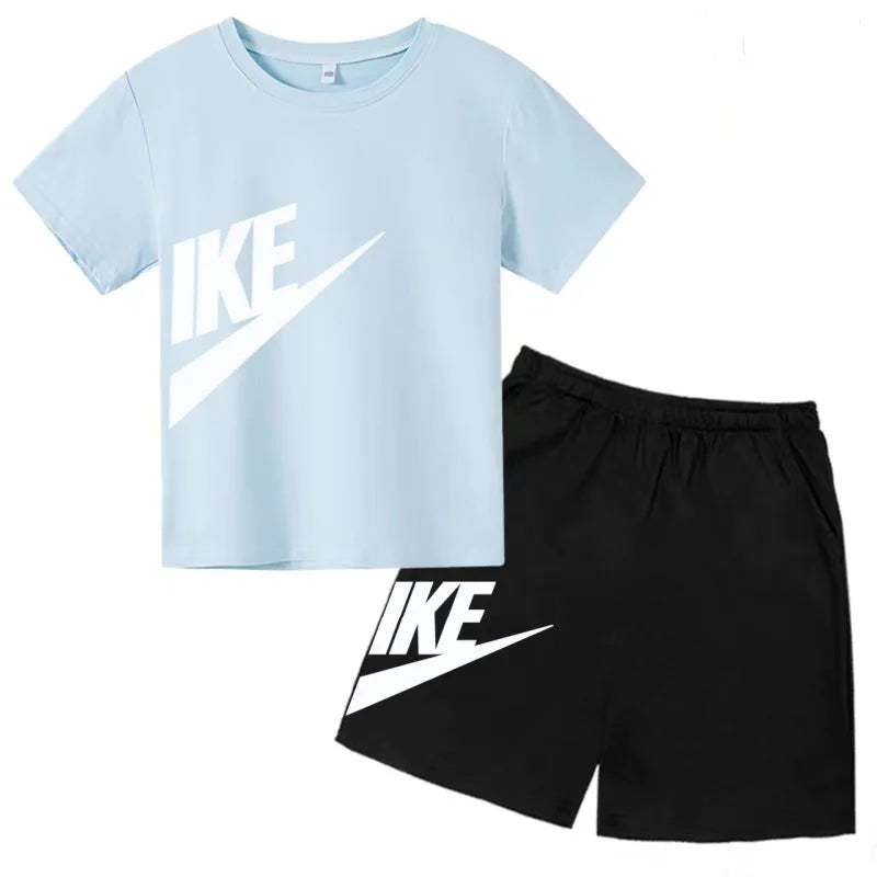 Children T-shirt+Shorts 2P Summer Clothing Fashion Letter Print Boy Girl Toddler 3-12Yrs Sports Short-Sleeved Casual Fashion Set