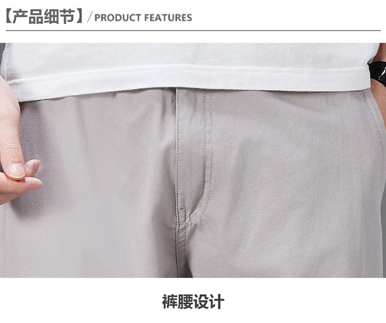 Big Size Casual Pants Men Elastic Waist Straight Leg Fit Summer Trousers Male Loose Cotton Work Wear Plus Large 6XL Khaki Light