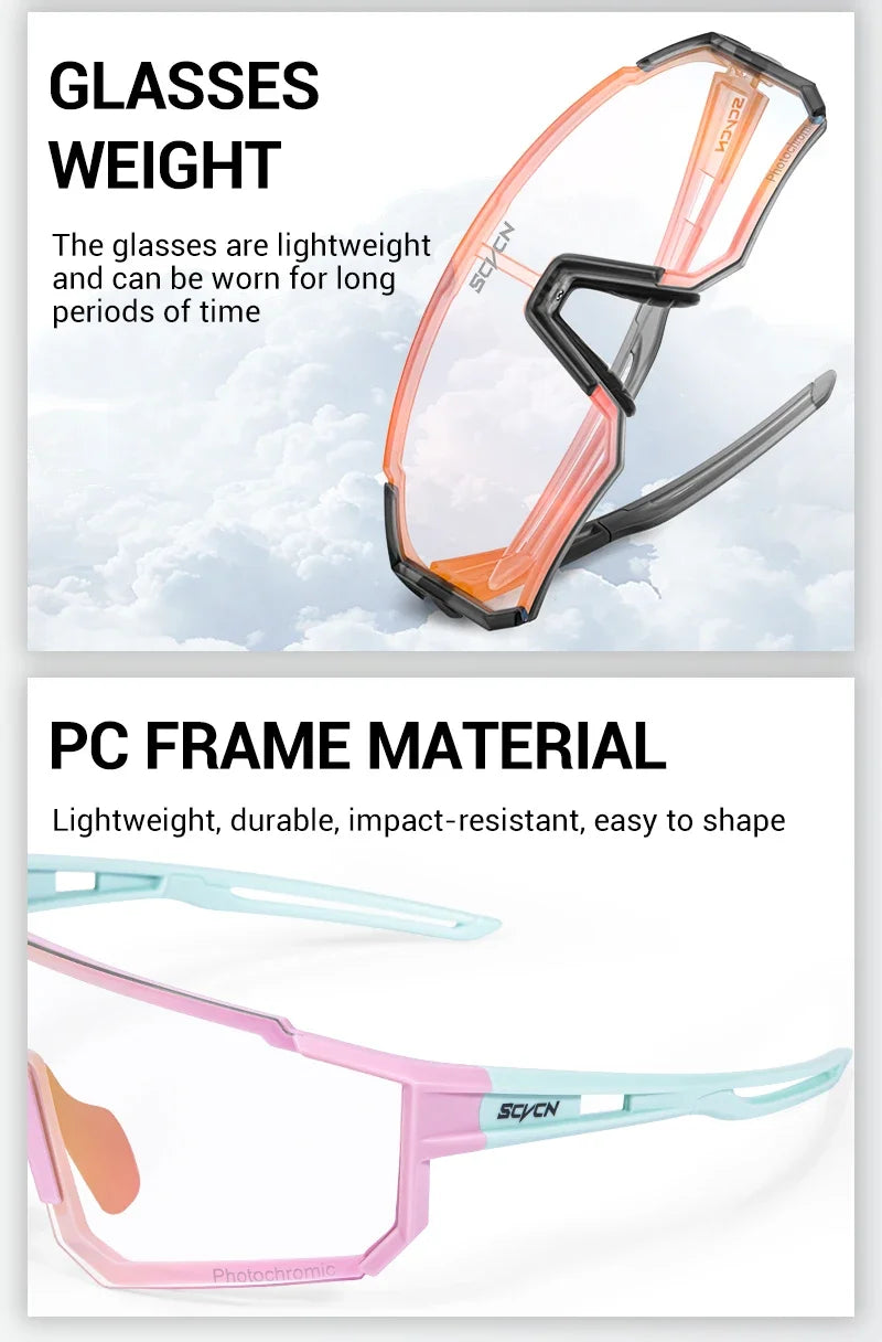 SCVCN Photochromic Hiking Eyewear Cycling Glasses Sports Sunglasses for Women Outdoor Road  MTB Bike Glasses UV400 Men Windproof