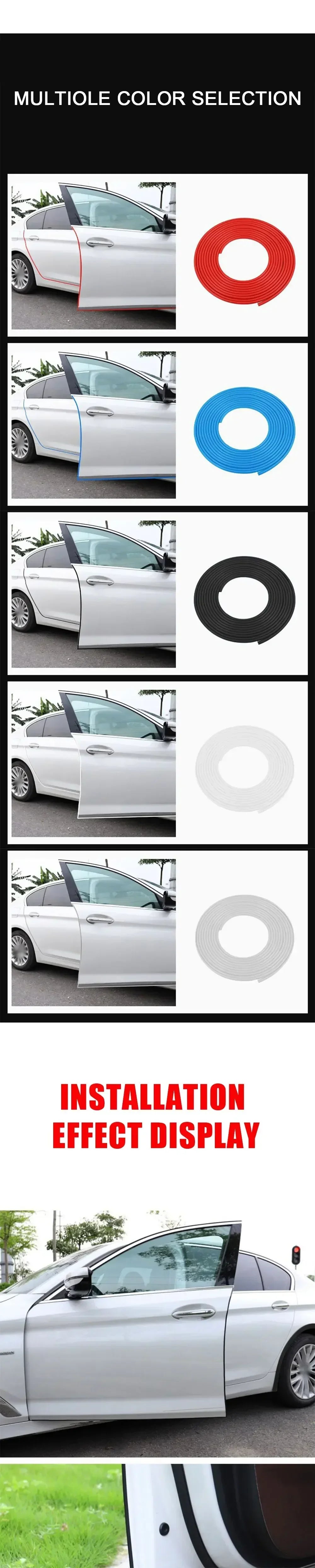5M Car Door Edge Scratch Protector Strip Auto U Type Rubber Moulding Trim Protection Side Adhesive Sealing Guard Sticker