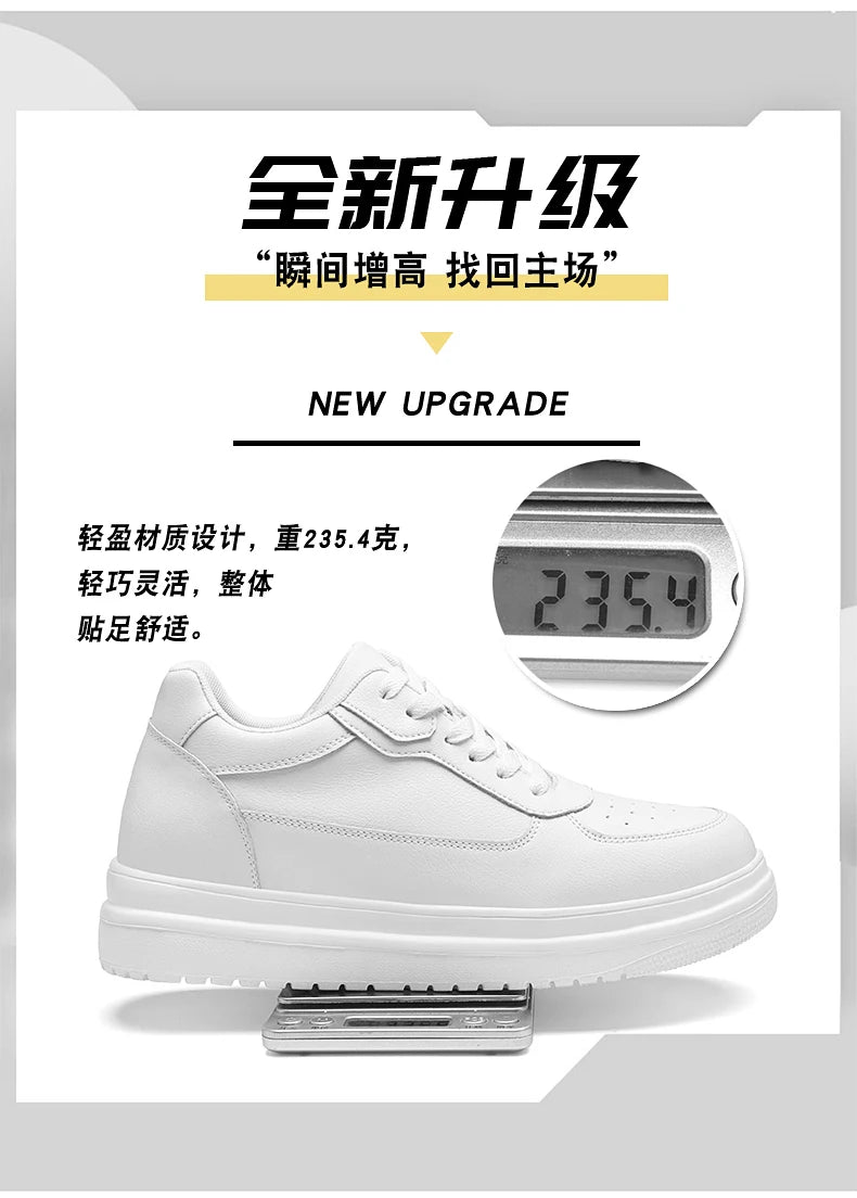New Invisible Height-increasing Shoes for Men, 6CM-8CM-10CM Sports Shoes,White Leather Sports Shoes for Men,Enlarged Sizes 36-46
