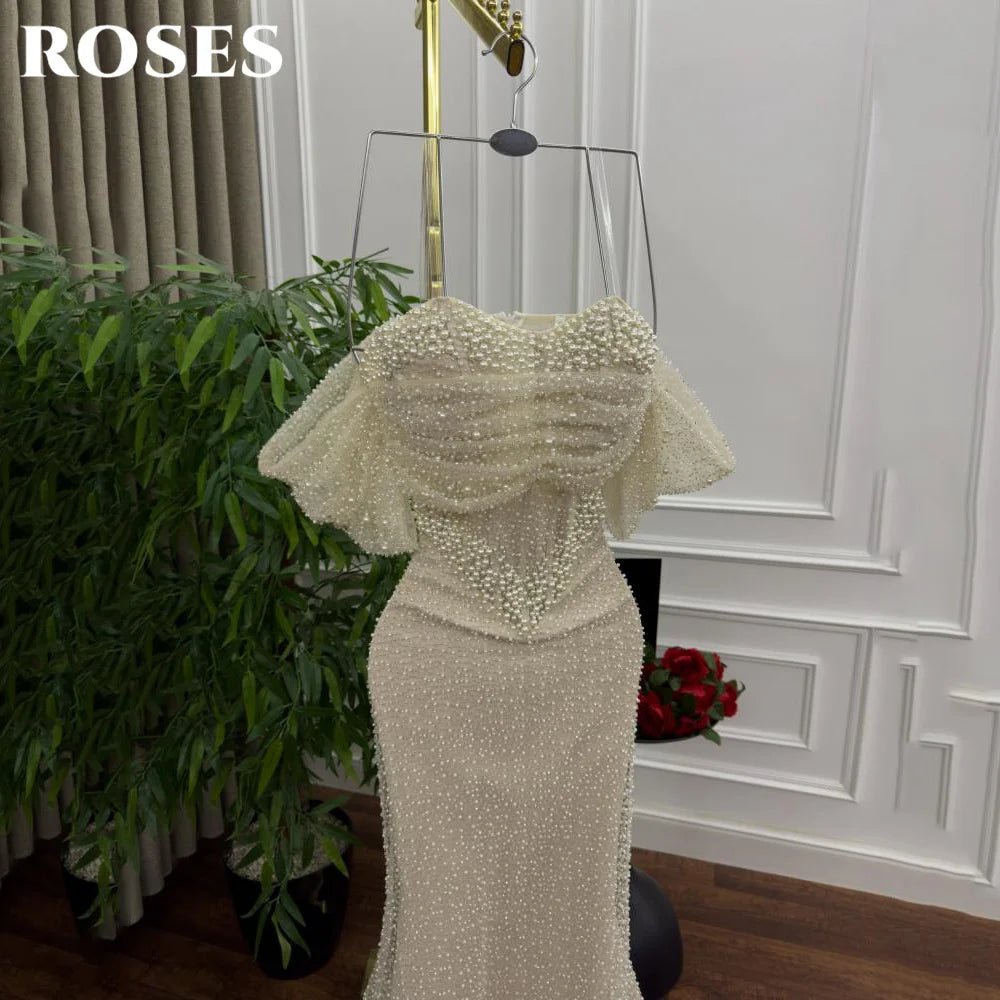 ROSES Pearl Gorgeous Prom Dress Sweetheart Off the Shoulder Hollow Prom Gown with Fishbone Shiny Sequins Formal Gown Customized