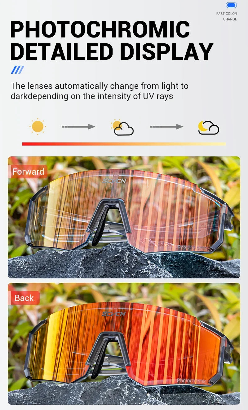 SCVCN Photochromic Hiking Eyewear Cycling Glasses Sports Sunglasses for Women Outdoor Road  MTB Bike Glasses UV400 Men Windproof