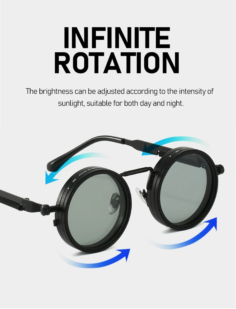 Polarized Round Sunglasses ND9 Adjustable Dimming Sun Glasses Steampunk Men Women Retro Punk Fishing Eyewear Outdoor With Case
