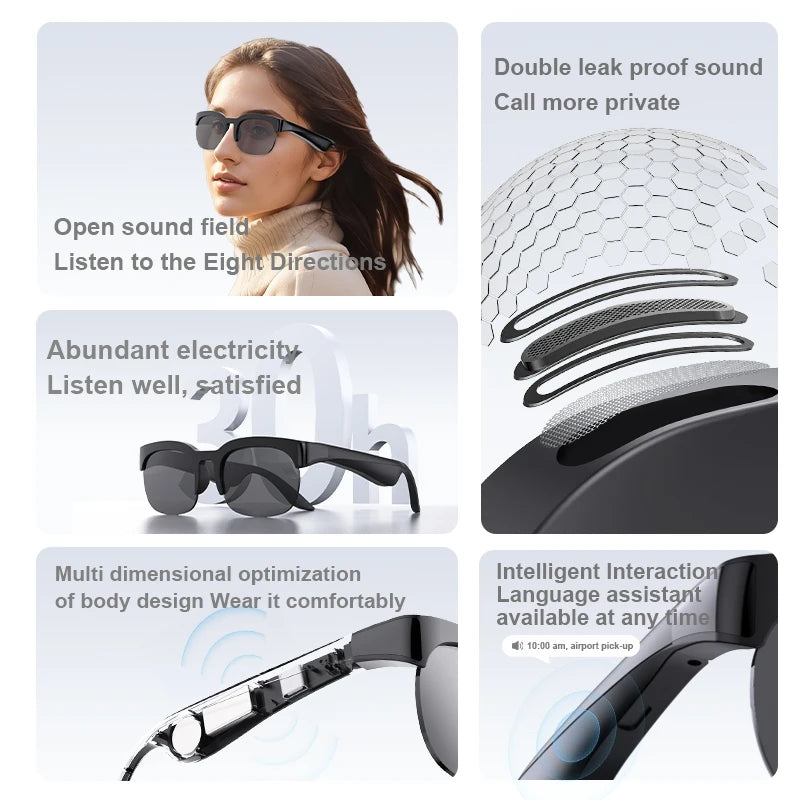 Lenovo Bluetooth Smart Glasses with Audio Mic AI Calling Real-time Translation Voice Assistant Smart Sunglasses for Men Women