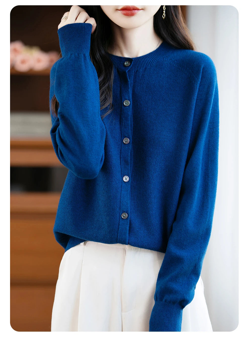 Classic Merino Wool Woman Sweater Basic Female Autumn Winter Knitted Cardigan Elegant Ladies Cashmere Long Sleeve Clothing Tops