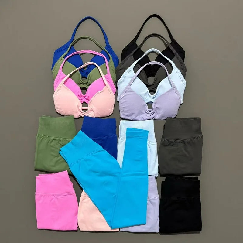 2 Piece Yoga Clothes Women Tracksuit Athletic Wear Pilates Fitness Suit Gym Workout Push Up Clothes Sports Bra Leggings Suit