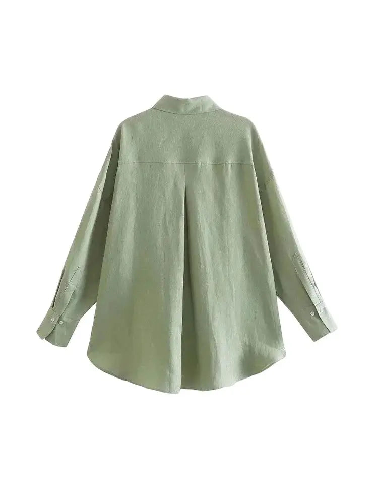 Women Fashion With Pocket Oversized Shirts Vintage Long Sleeve Button-up Female Blouses Blusas Chic Tops