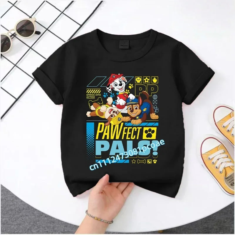 PAW Patrol Summer Short-Sleeved 1-12 Years Old Children's Pure Cotton T-Shirt Boys' Sports Shirt Girls' Casual Top Cartoon Print