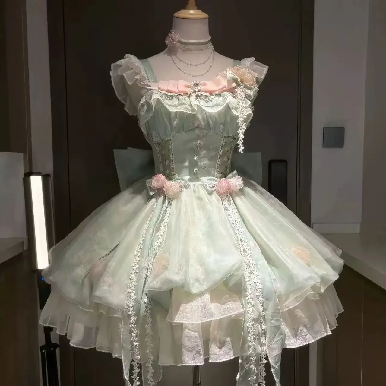 Gothic Red Lolita JSK Dress Women Spaghetti Strap Ruffle Tulle Skirt Chain Bow Decor High Low Hem Vintage Princess Party Dress