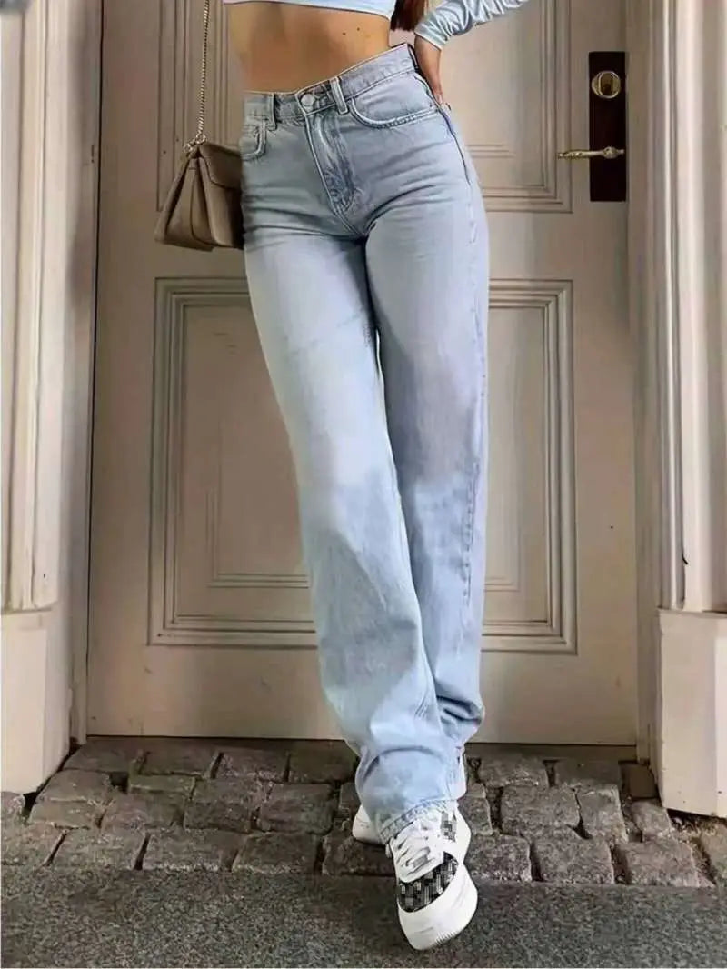 Women's High Waisted Baggy Jeans Denim Pants Y2K Aesthetic Vintage Design Loose Fit Comfortable Female Daily Casual Clothing