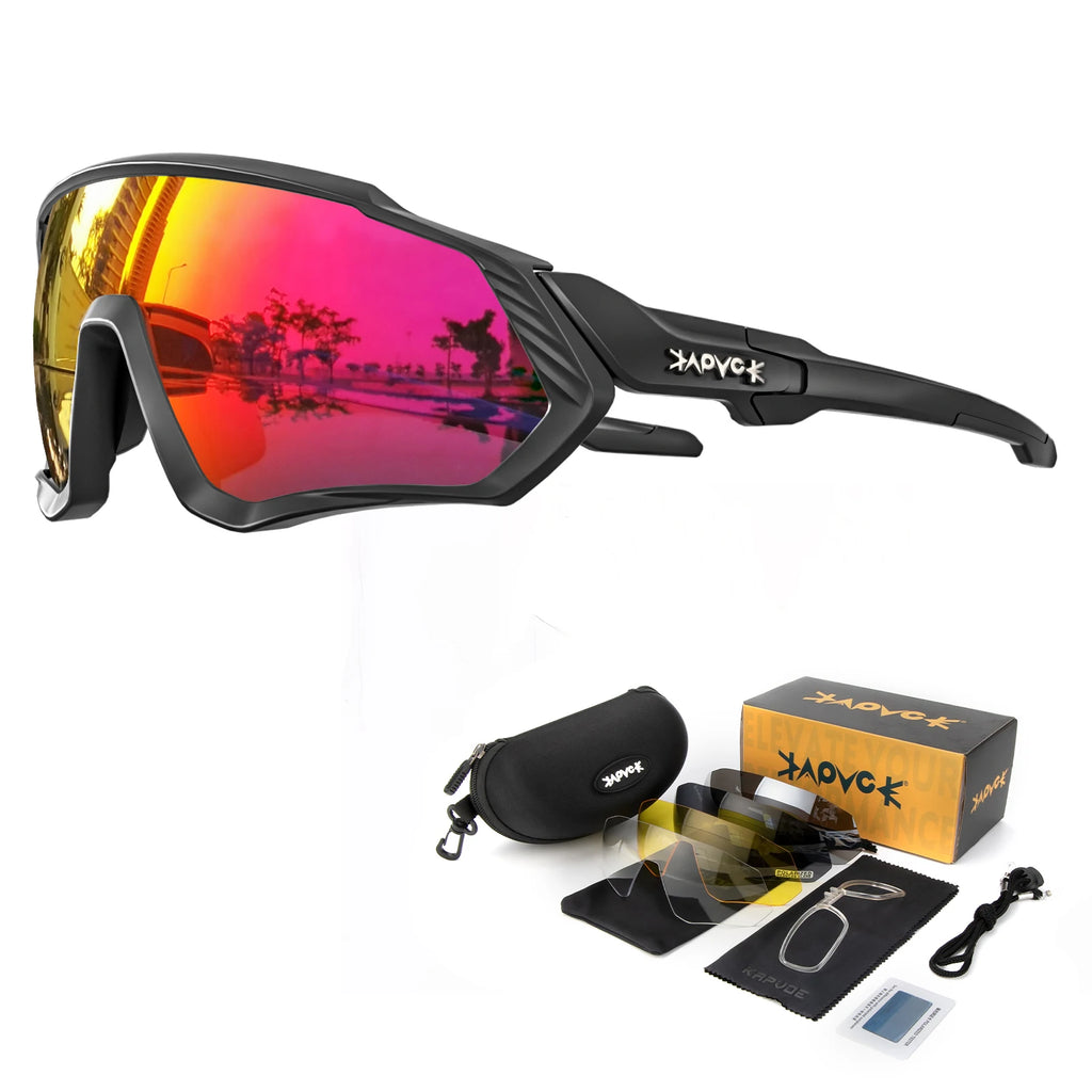 KAPVOE Polarised Cycling Glasses Outdoor Bicycle UV400 Goggles 5 Interchangeable Lenses Unisex Sports Sunglasses for Men Women