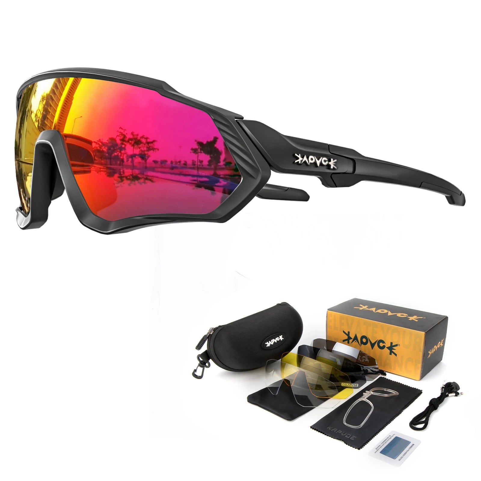 KAPVOE Polarised Cycling Glasses Outdoor Bicycle UV400 Goggles 5 Interchangeable Lenses Unisex Sports Sunglasses for Men Women