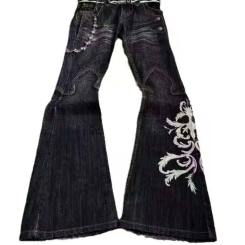 New High Waist Harajuku Loose Embroidered Women Jeans with Rock Punk Style Y2K Micro La Retro Wide Leg Pants