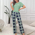 Heart & Letter Printed Womens Pajama Pj Set Soft Short Sleeve Tops & Elastic Waist Pants Pyjama Pijama Femme Casual Home Clothes