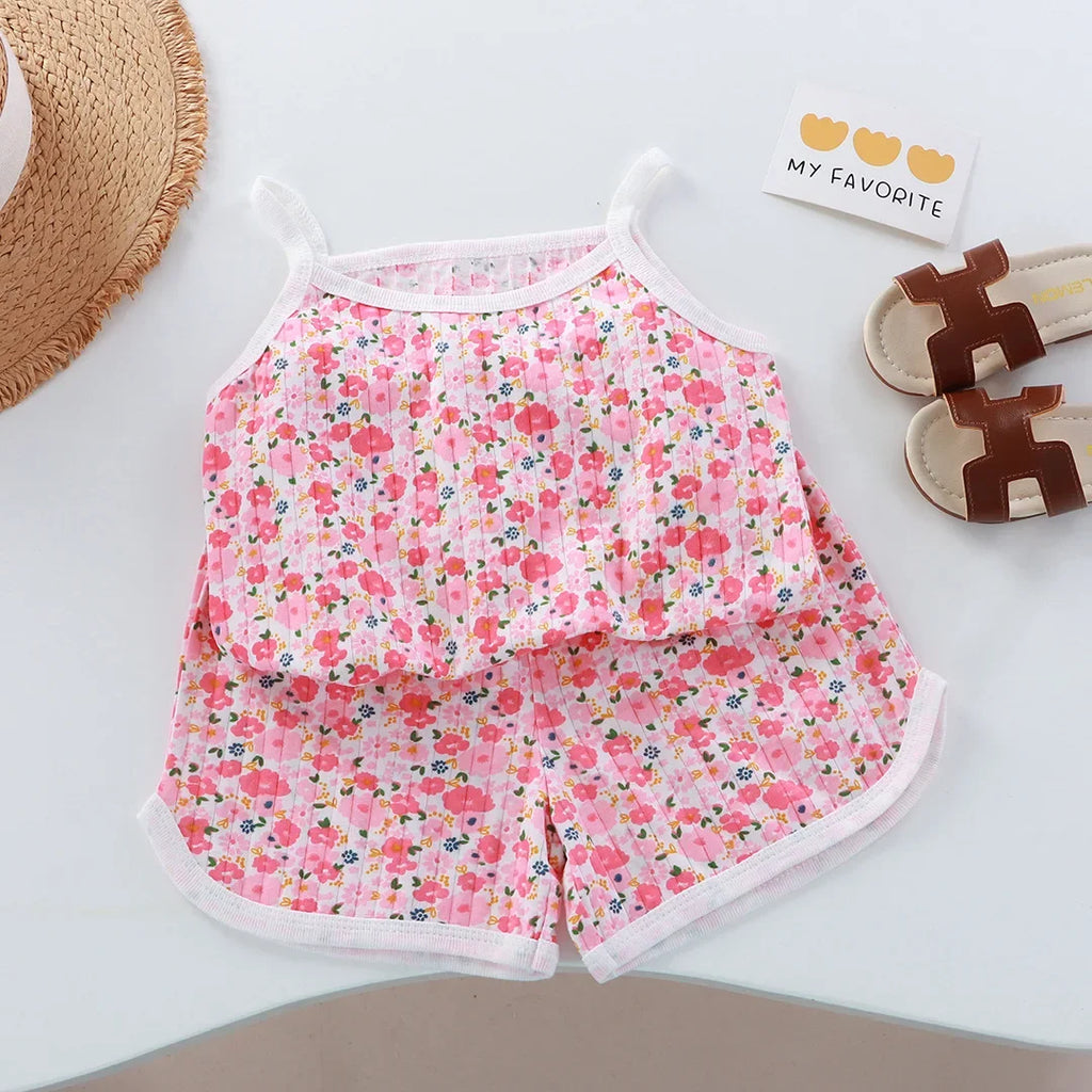 Girls Summer Clothes Sets 2025 Summer New Baby Sleeveless Tops + Shorts 2 Pieces Suit Girls Clothing Set Kids Cotton Clothes