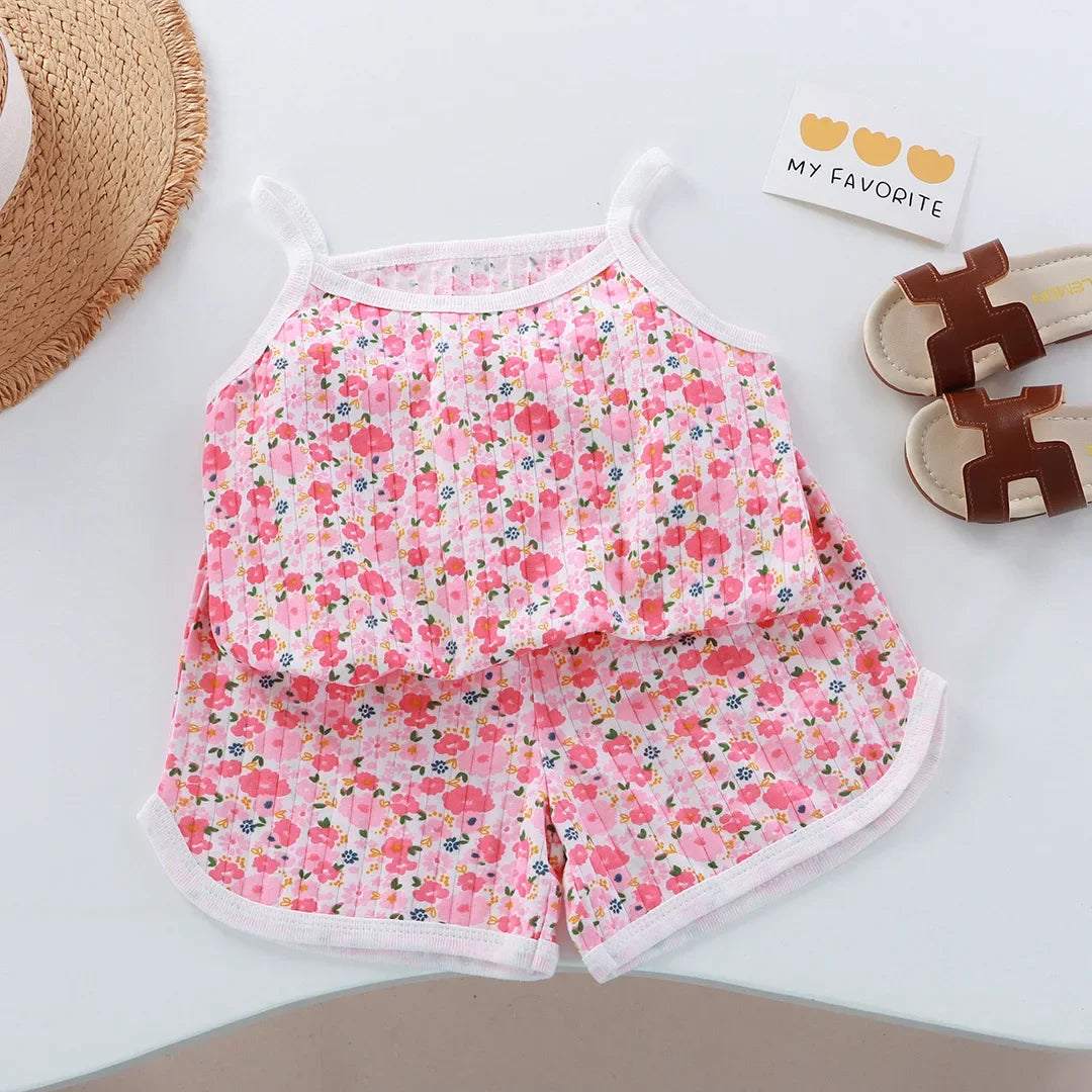 Girls Summer Clothes Sets 2025 Summer New Baby Sleeveless Tops + Shorts 2 Pieces Suit Girls Clothing Set Kids Cotton Clothes