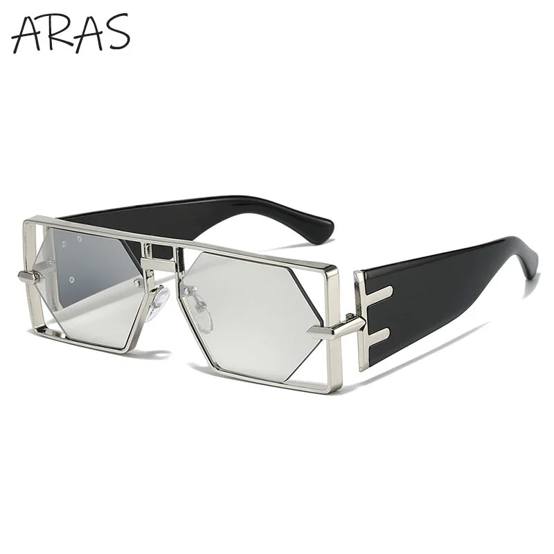 Steampunk Rectangle Sunglasses Women Men 2026 Luxury Hollow Metal Frame Sun Glasses Vintage Punk Hexagon Eyewear UV400 Shades