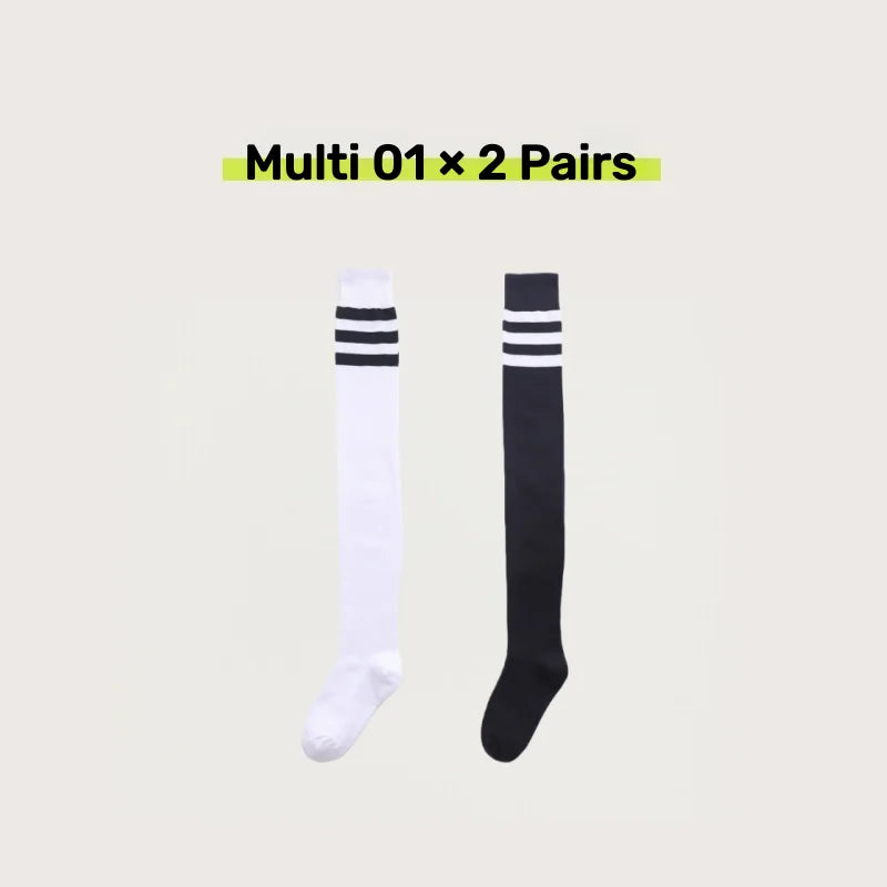2 Pairs Women's Over The Knee Socks Cotton Thigh High Socks Black White Blue Colorful Striped Pattern Fashion Casual Daily Wear