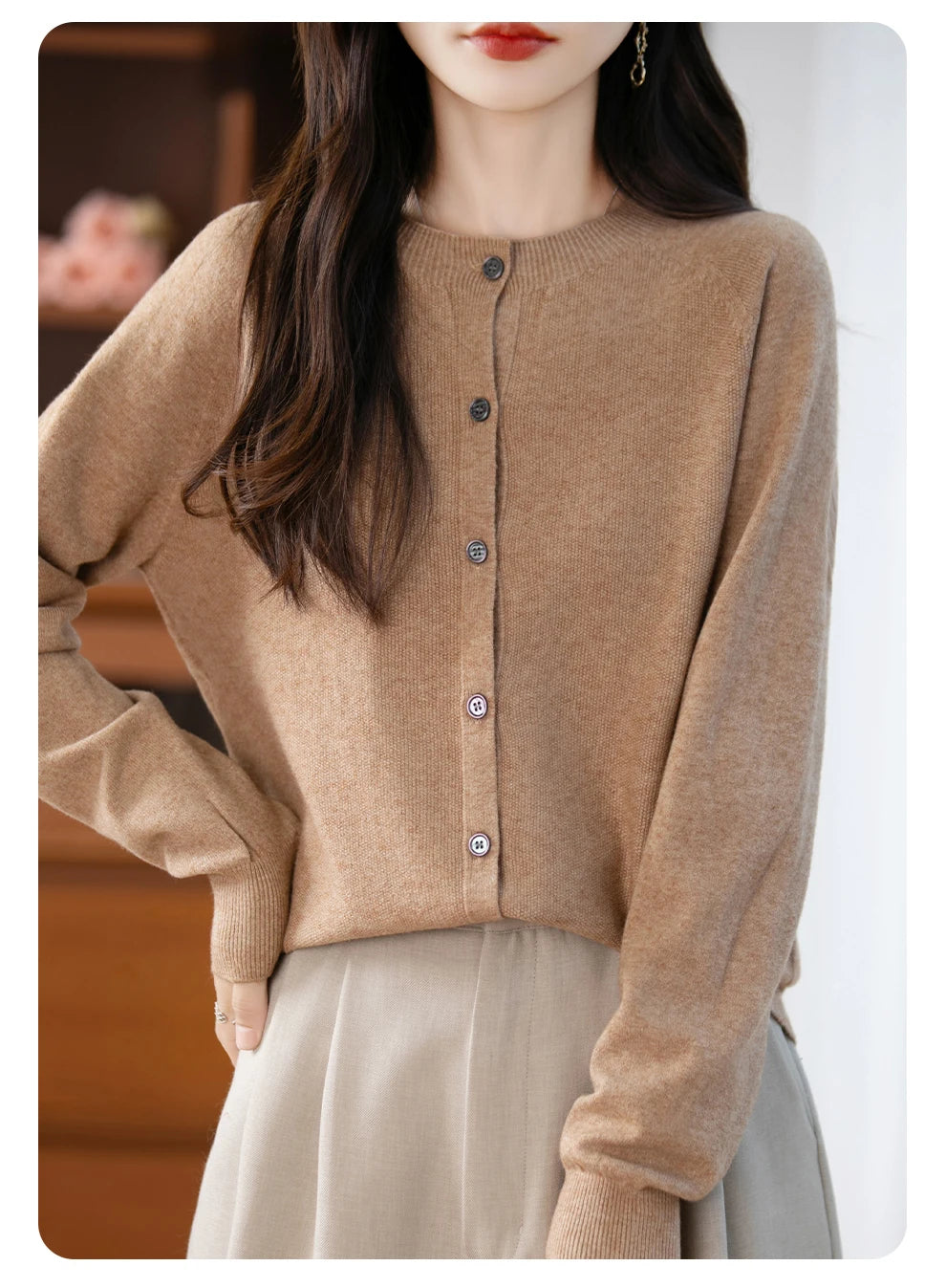 Classic Merino Wool Woman Sweater Basic Female Autumn Winter Knitted Cardigan Elegant Ladies Cashmere Long Sleeve Clothing Tops