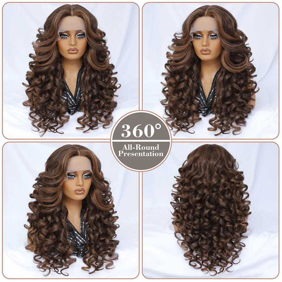 Lace Front Wigs Curly Latisha Synthetic High Quality Blonde Pink Blue Black White Red Brown Wig With Baby Hair For African Women