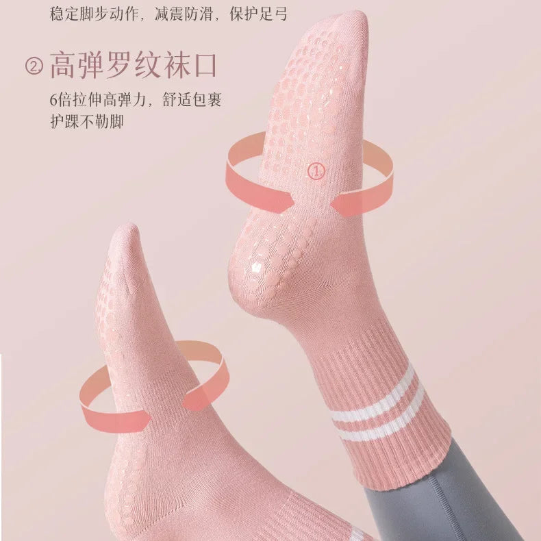 Professional Non-slip Yoga Socks Cotton Mid-tube Bottom Silicone Indoor Fitness Socks gym Floor Socks Dance Pilates Sports Socks